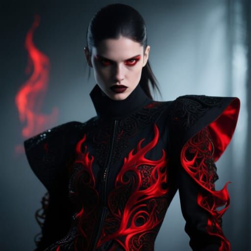 Rebellious Fashionista in Dark Avant-Garde Attire