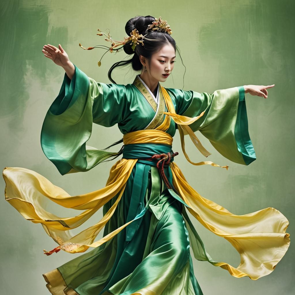 Tang Dynasty Dancer in Flowing Silk, Tangka Art