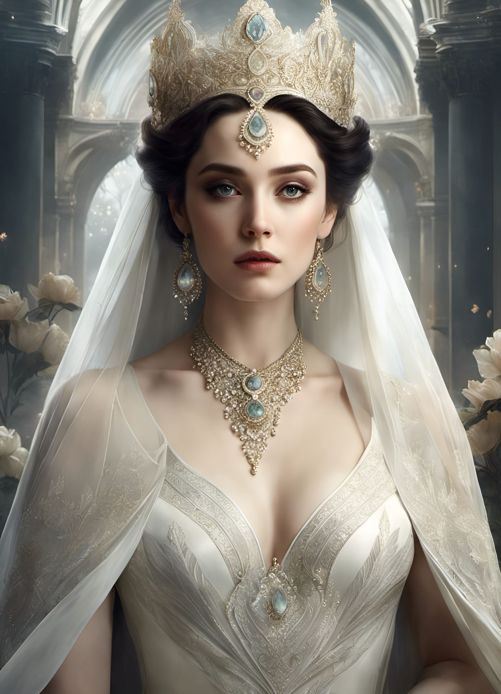 Pale Bride Portrait with Diamond Accents