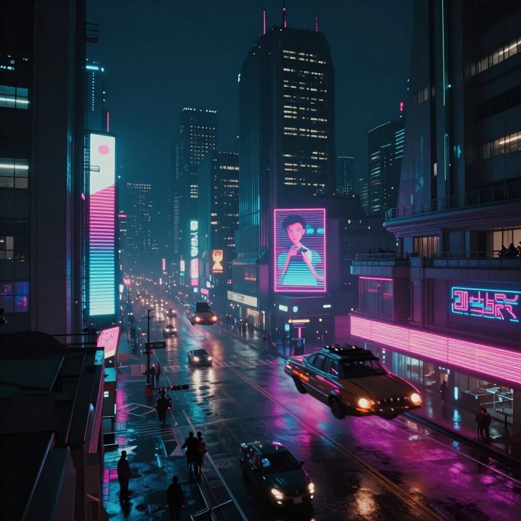 Retro-Futuristic Cityscape at Midnight