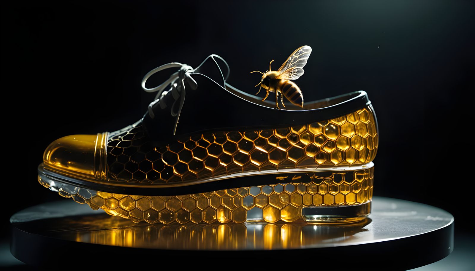 Crystal Glass Shoes with Honeycomb Motif in Cinematic Lighti...