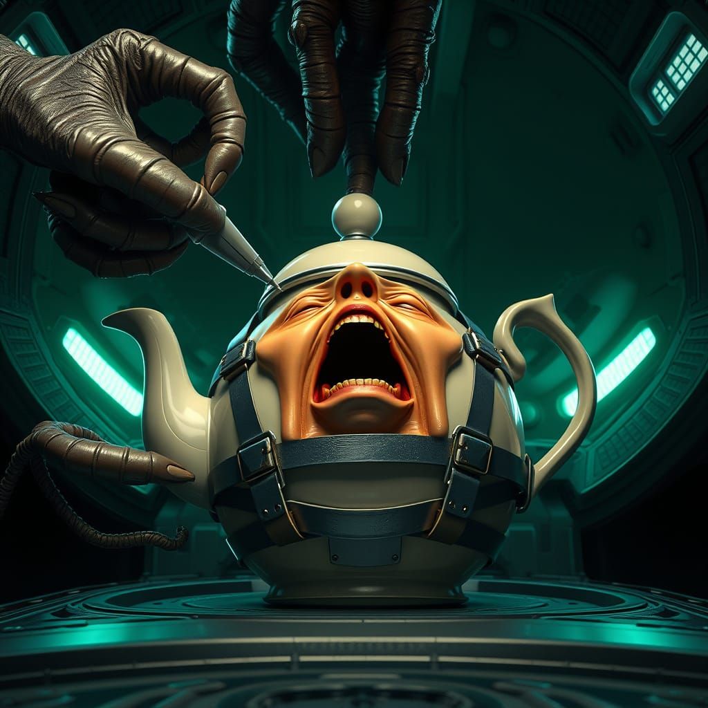 Terrified Teapot in Alien Captivity: Digital Matte Painting