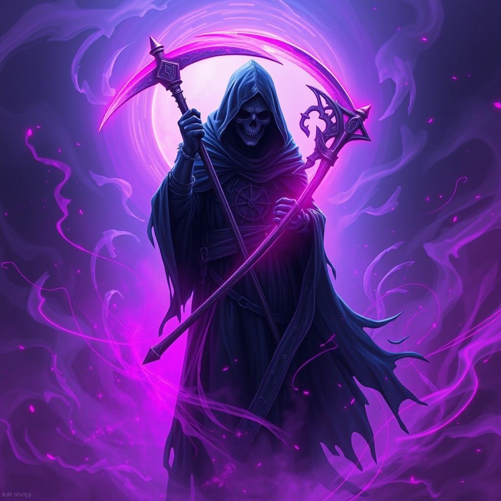 Neon Grim Reaper in Dark Fantasy Dreamscape