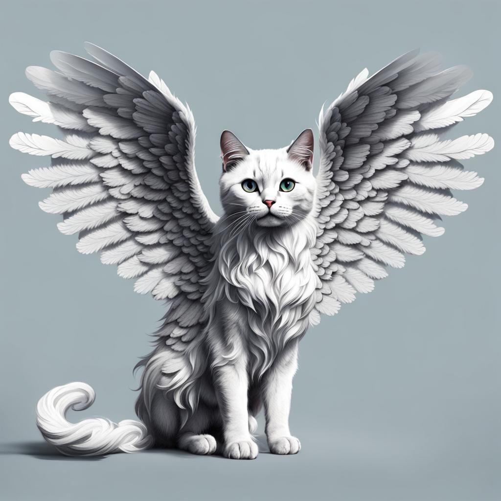 Angelic Cat with Large Wings