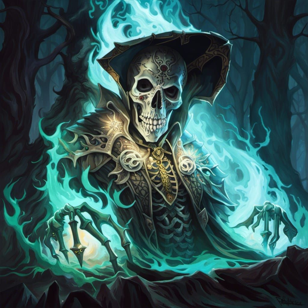 Skeleton Demon Necromancer in Dark Fantasy Style