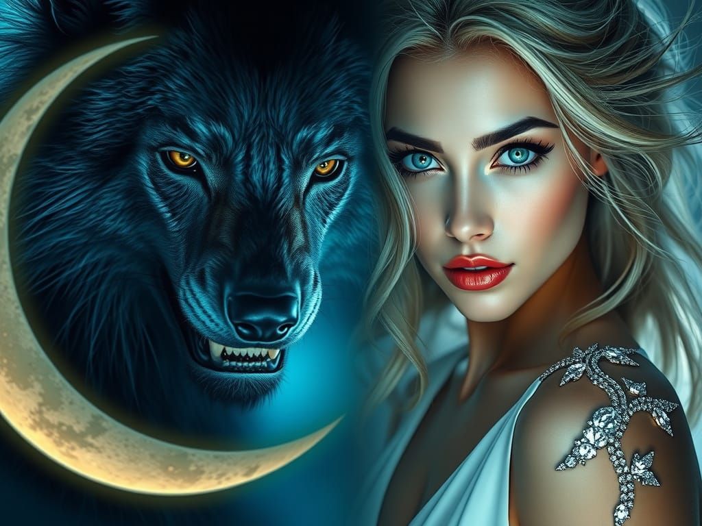 Werewolf and Woman in Hyperrealistic Digital Art