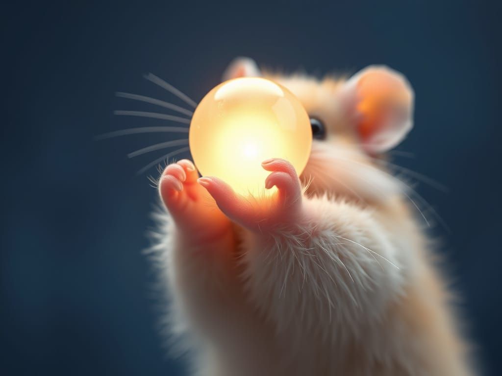 Hamster's Gentle Touch Illuminates a Glowing Orb in Soft Ind...