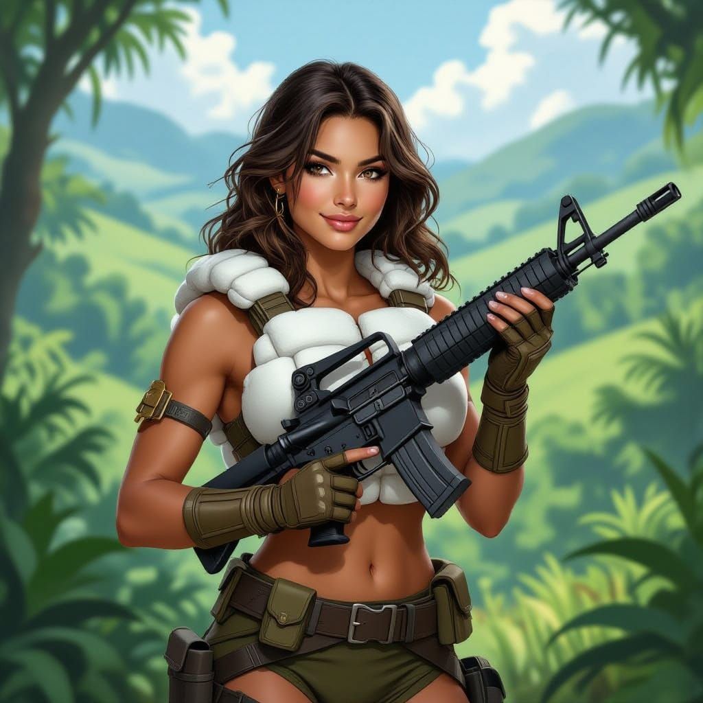 Warrior Woman with Marshmallow Armor and M-16