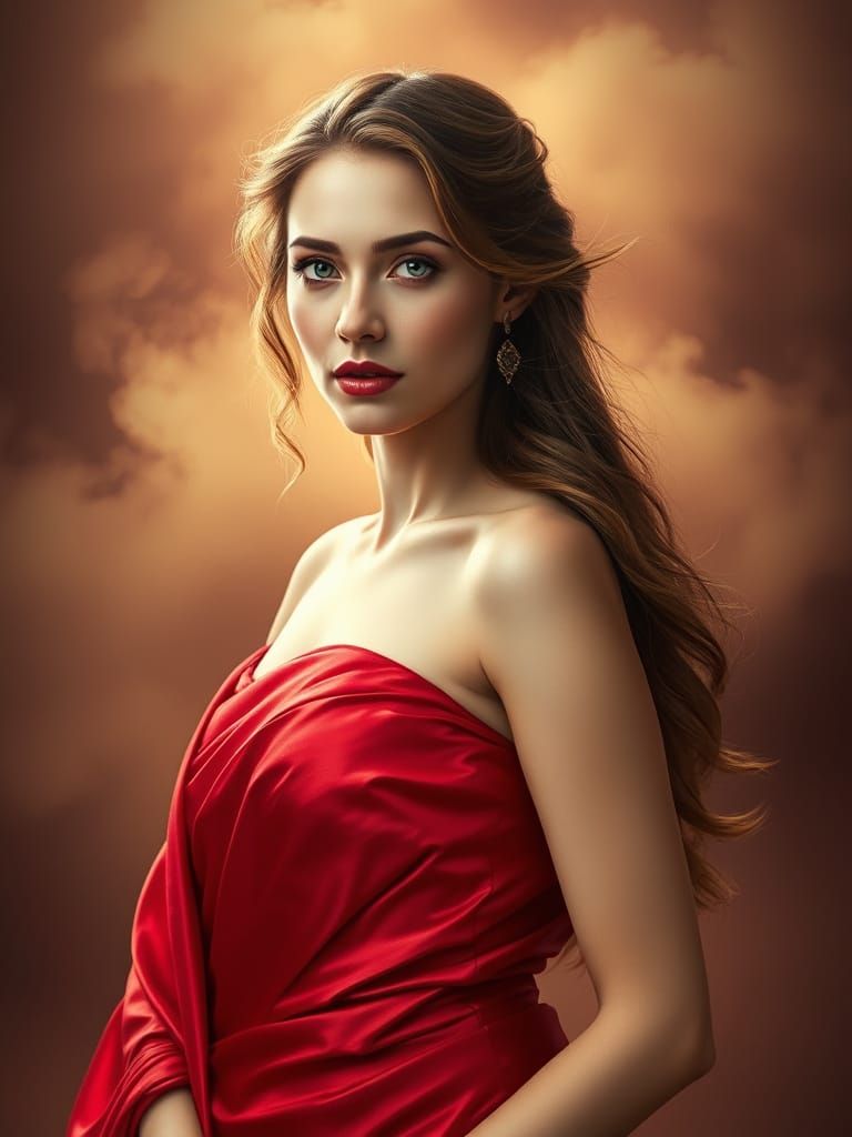 Ethereal Regal Woman in Vibrant Red Saree