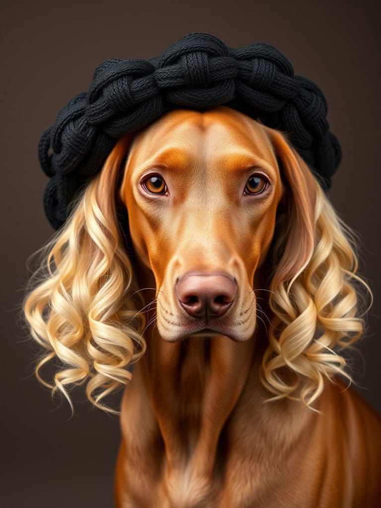 Dapper Weimaraner in Blonde Wig