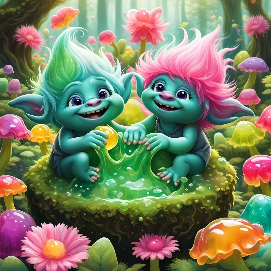 Adorable Jelly Trolls Playing in a Garden