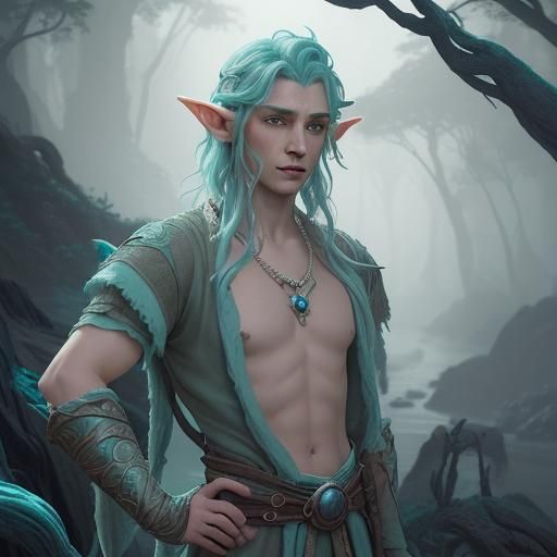 Seafoam Haired Elf in Detailed Fantasy Art