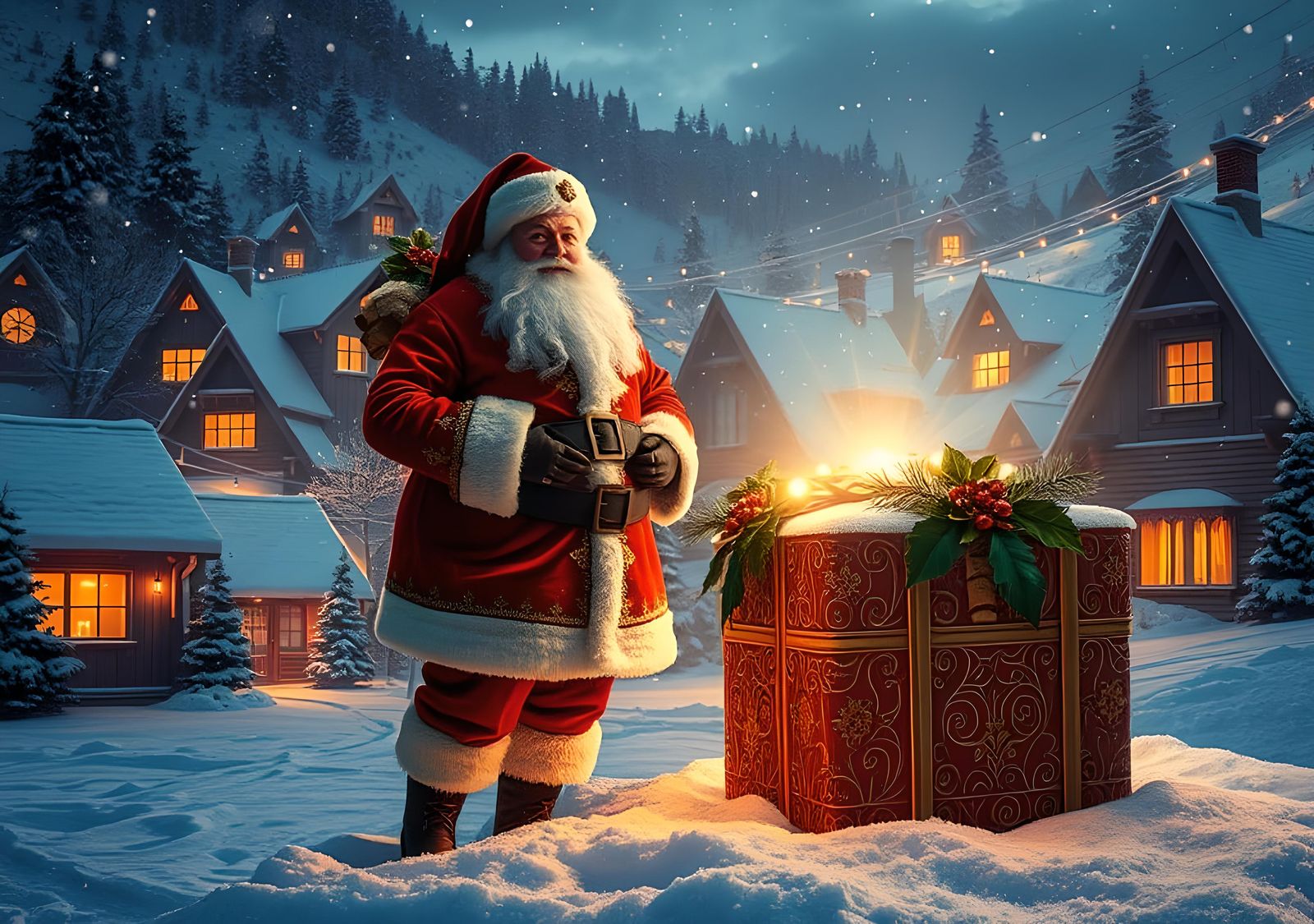 Santa Claus with Gift Box: Christmas Day Art