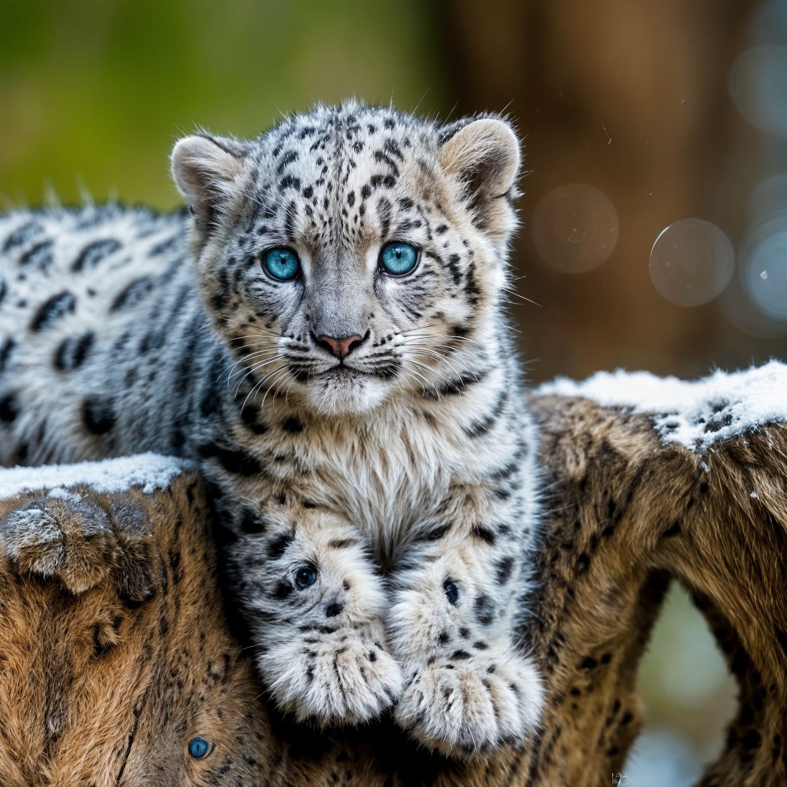 Macro Photo of a Fluffy Baby Snow Leopard