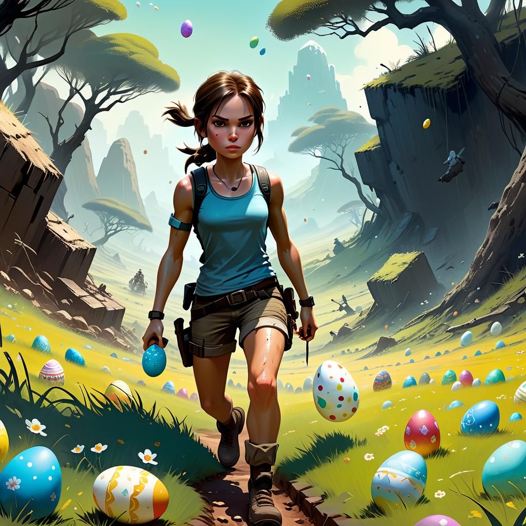 Lara Croft on an Easter egg hunt