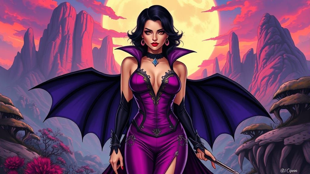 Vampire Woman in Elegant Cosplay with Comic Art Style