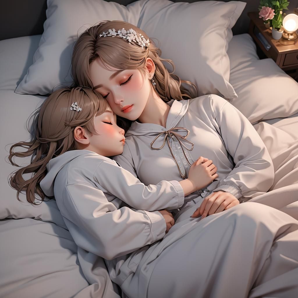 Mother and Child: Tender Moment in Anime Style