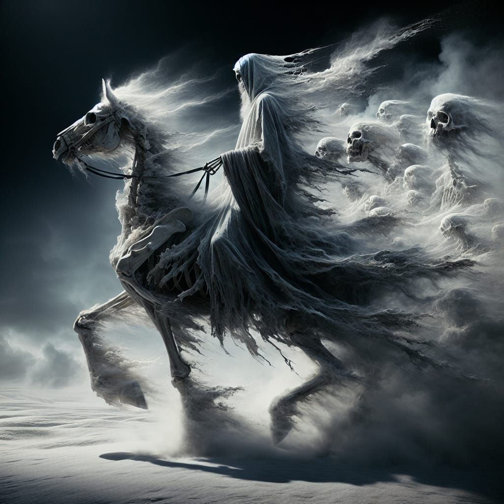 Ethereal Grim Reaper on Spectral Steed as Impasto Painting