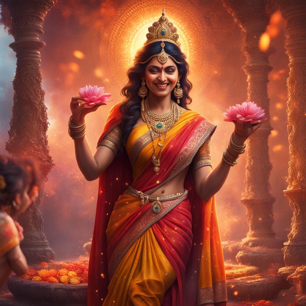 Vibrant Durga Puja Scene in Detailed Matte Painting