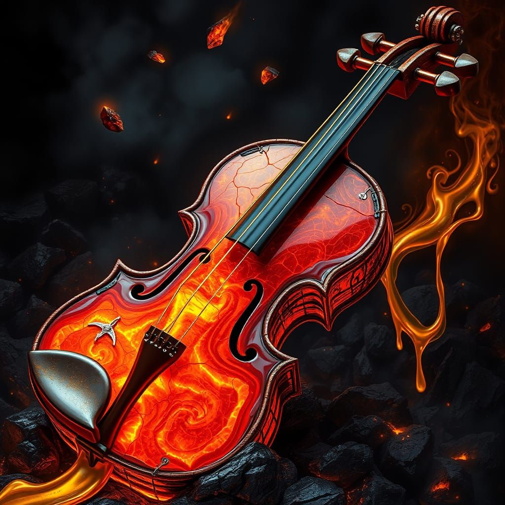 Molten Lava Violin With Liquid Gold Bow