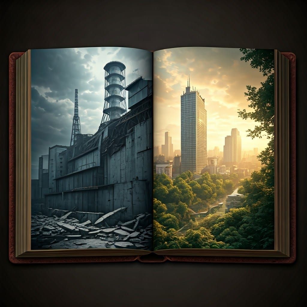 Chernobyl Disaster Contrasted with Cityscape in Book