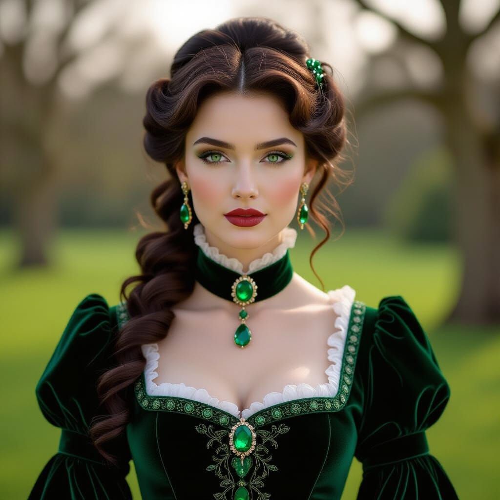 Lady Winter in Velvet Gown: Photorealistic Portrait