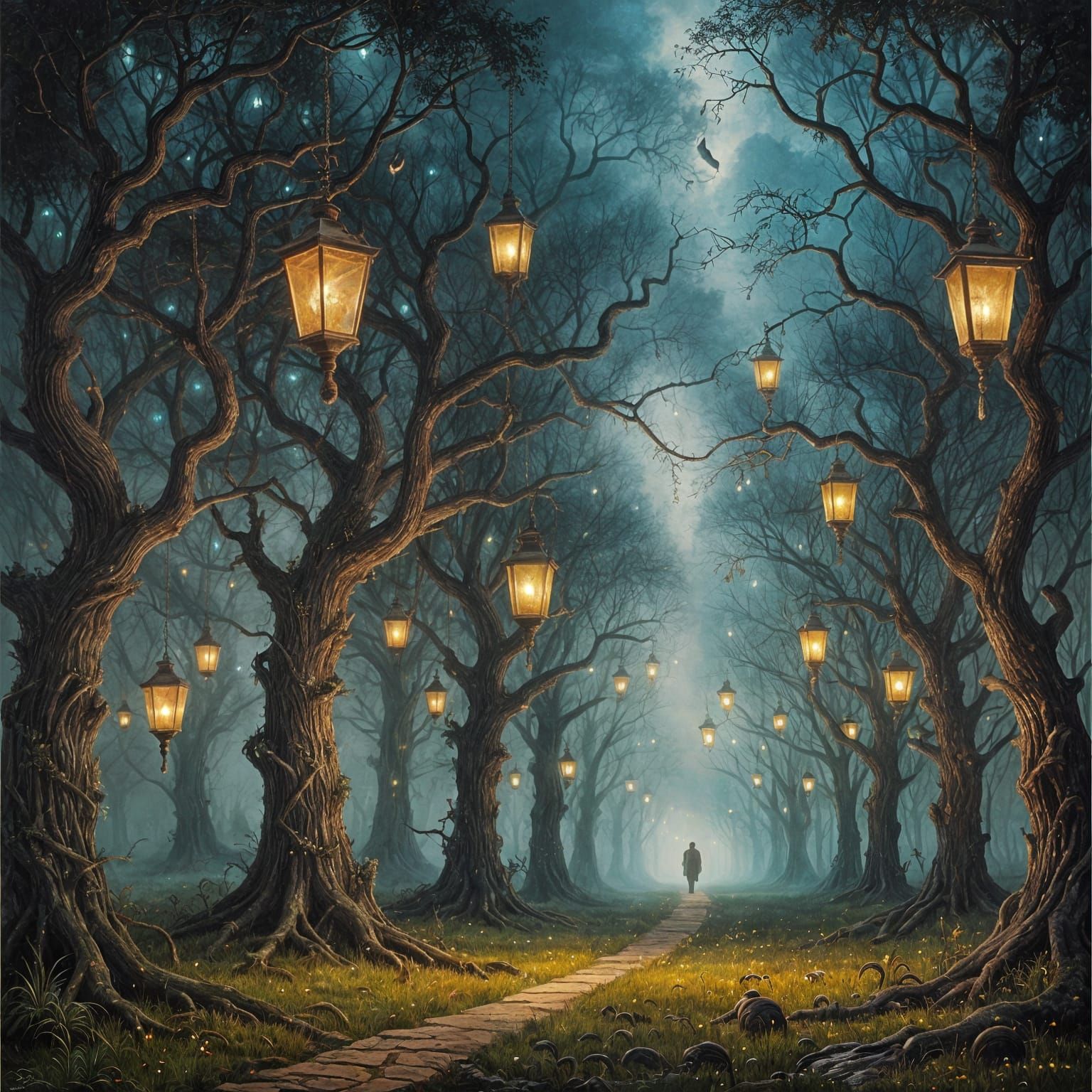 Dreamscape: Lanterns in a Surreal Forest