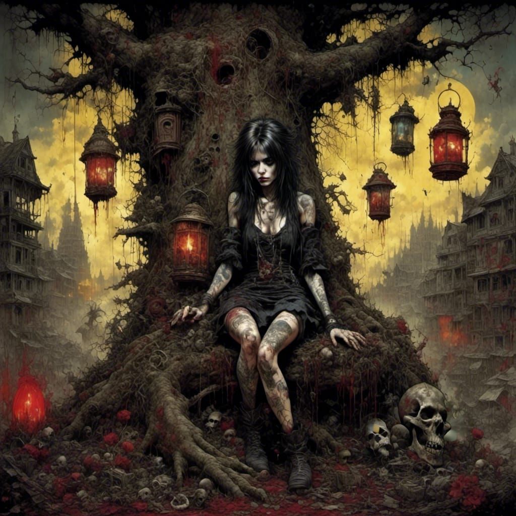 Undead Little Bo Peep in Dark Fantasy Style