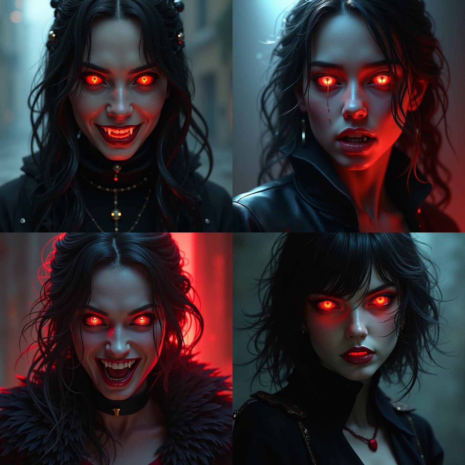 Vampire Portrait with Glowing Eyes in Art Nouveau Style