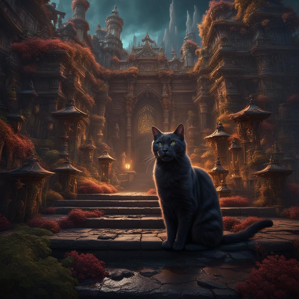 Fantastical Cat Matte Painting in Deep Color