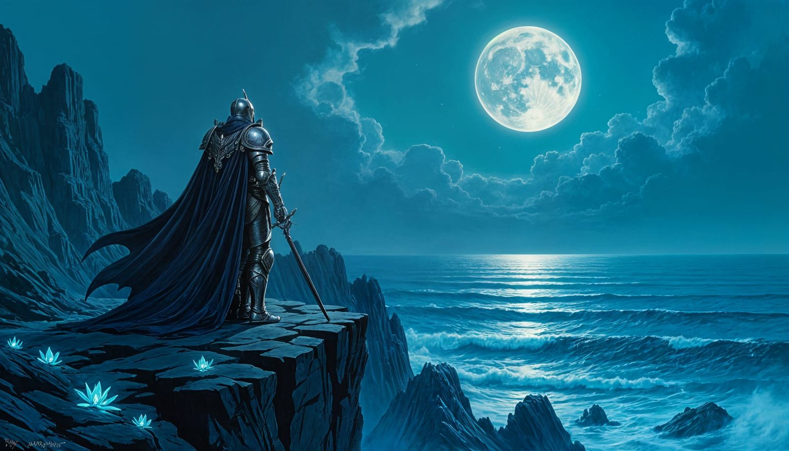 Knight on Alien Shore with Twin Moons