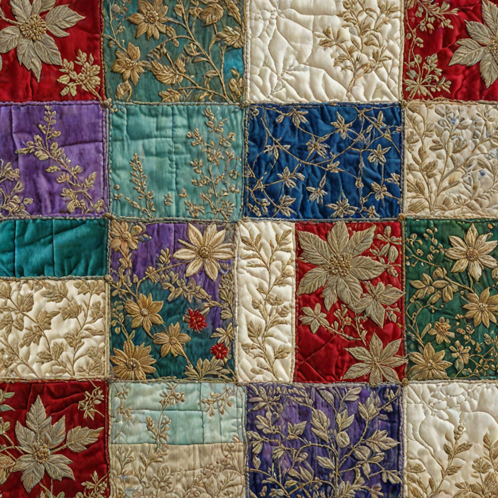 Whimsical Patchwork Quilt in Distressed Vintage Style with A...