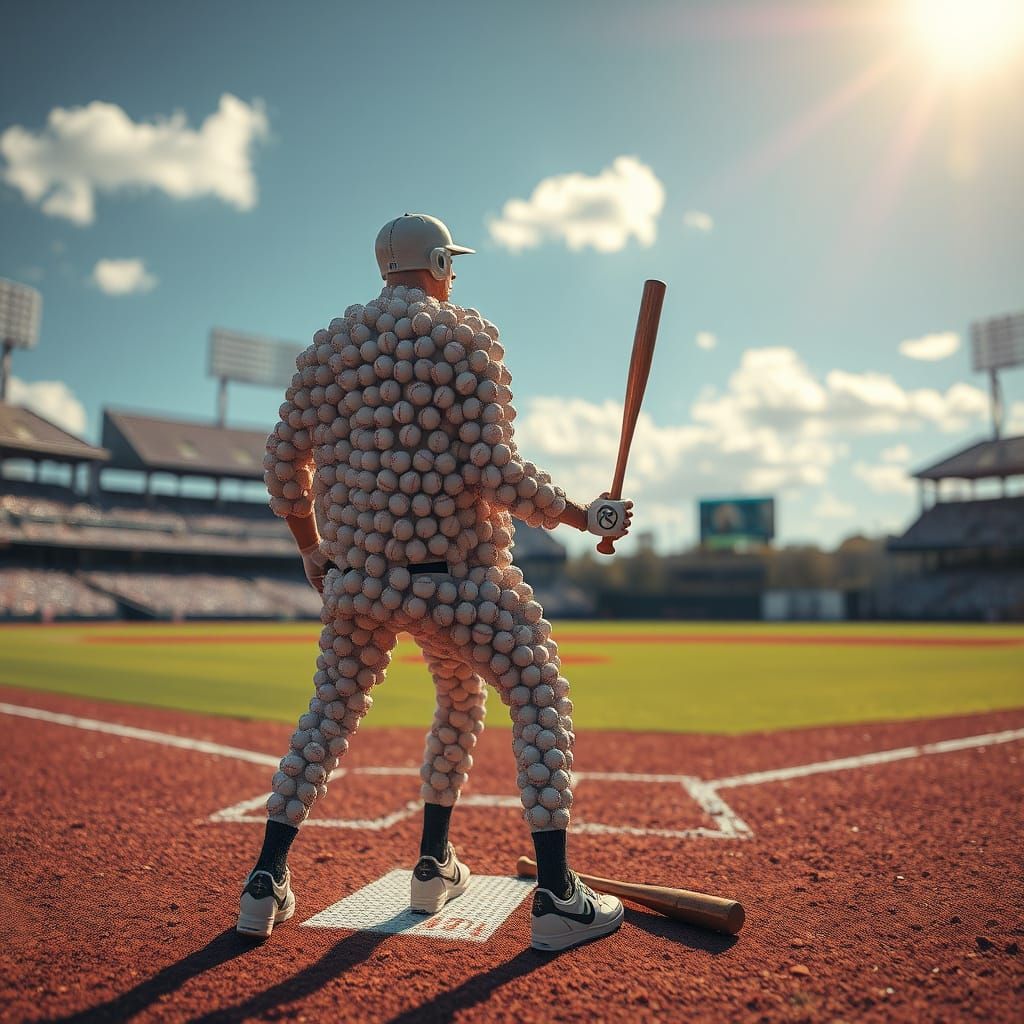 Surreal Baseball Man on Sun-Drenched Field