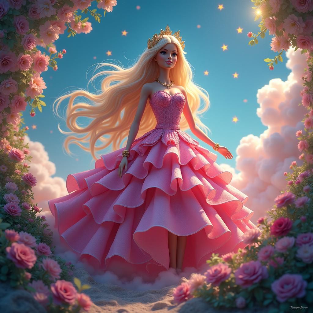 Elaborate Barbie Doll in a Whimsical Fantasy Realm
