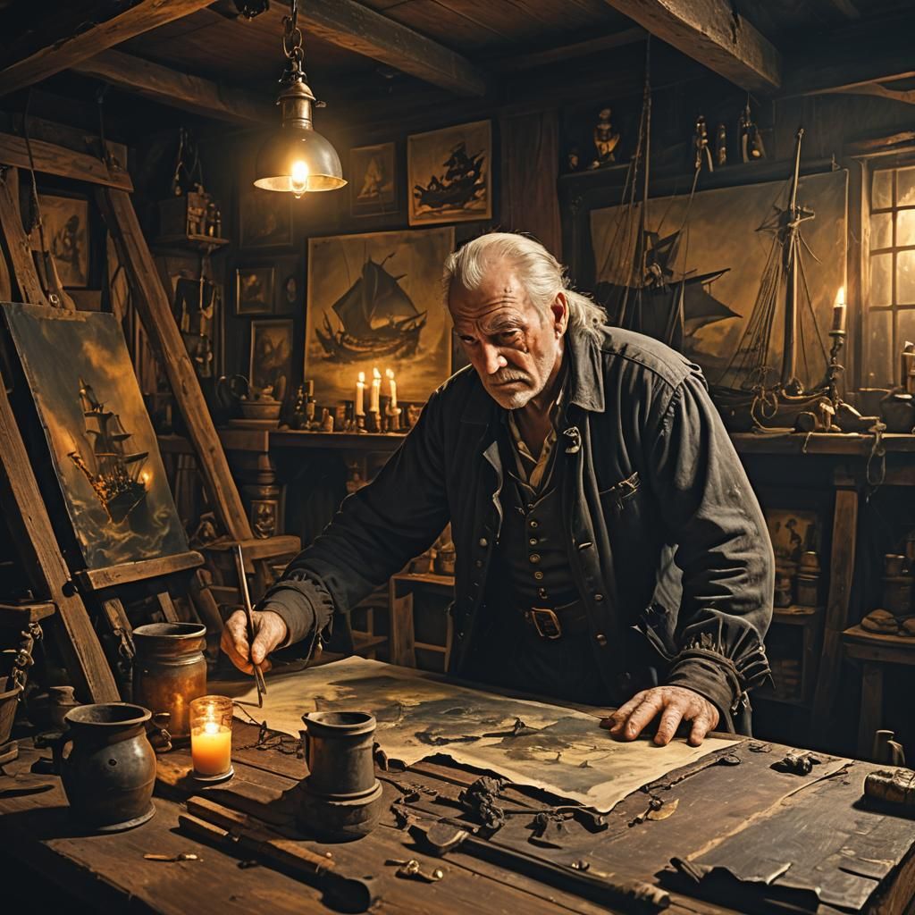 Grandfather's Gothic Pirate Ship: An Oil Painting