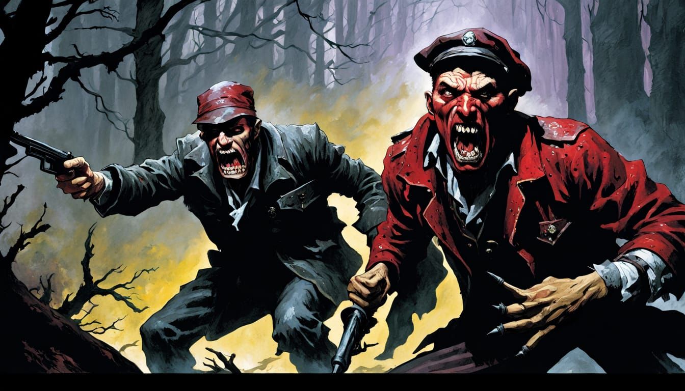 Monstrous Wolf Emerging From Dark Forest In Surreal Style