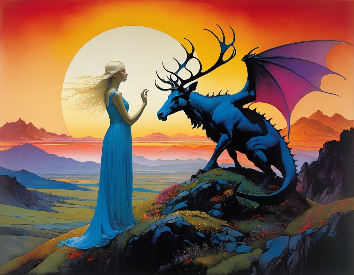 Ethereal Stag Maiden in Triadic Hues