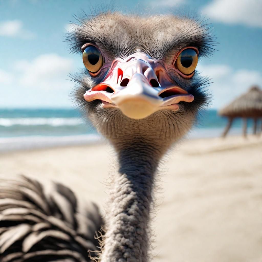 Ostrich on the Beach with Detailed Eye