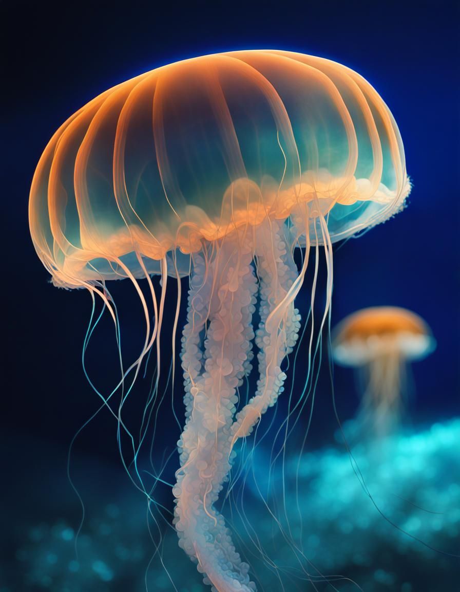 jellyfish glowing in a dark sea