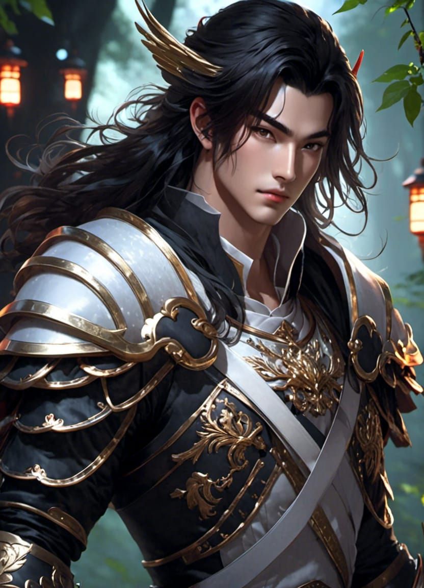 Chinese Prince Warrior Portrait in Anime Realism Style