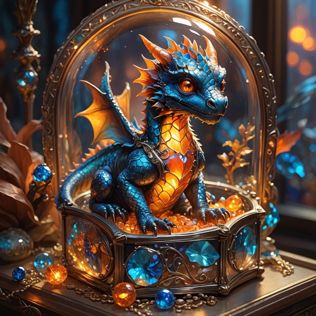 Baby Dragon in Jewelry Box, Fantasy Concept Art