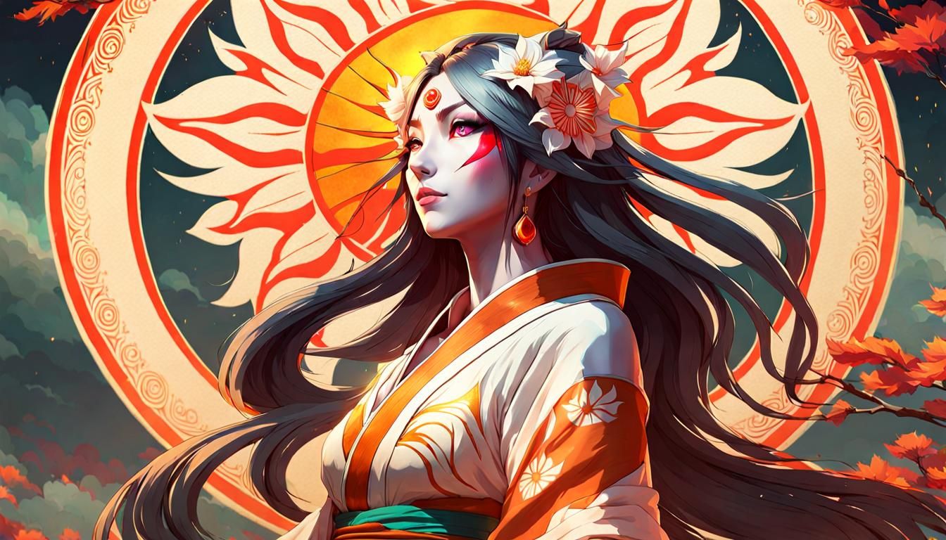 Amaterasu Sun Goddess Portrait in Art Nouveau Style