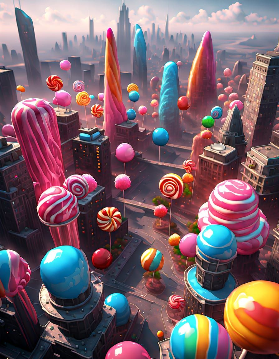 Glowing Lollipop City Skyline Portrait