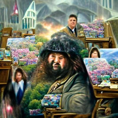 Hagrid as North Korean Leader in Kinkade Style