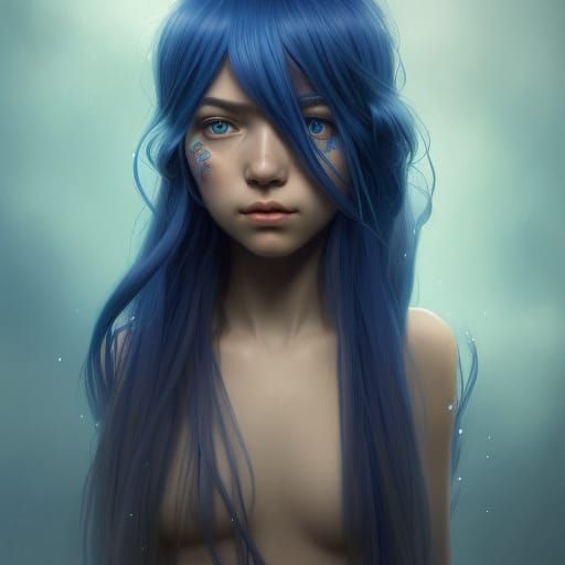 Teenage Girl with Blue Hair: Hyperdetailed Portrait