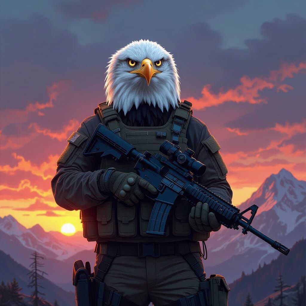 Tactical Eagle on Mountain, as Digital Art
