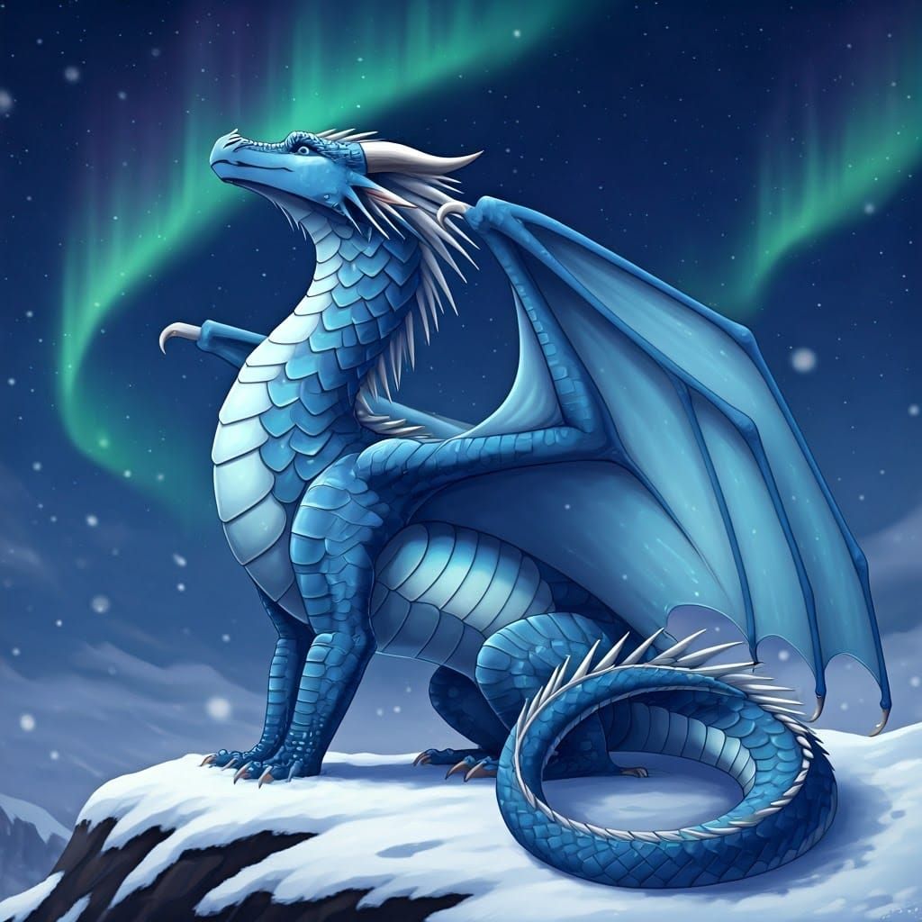 IceWing Dragon in a Starry, Frosty Landscape