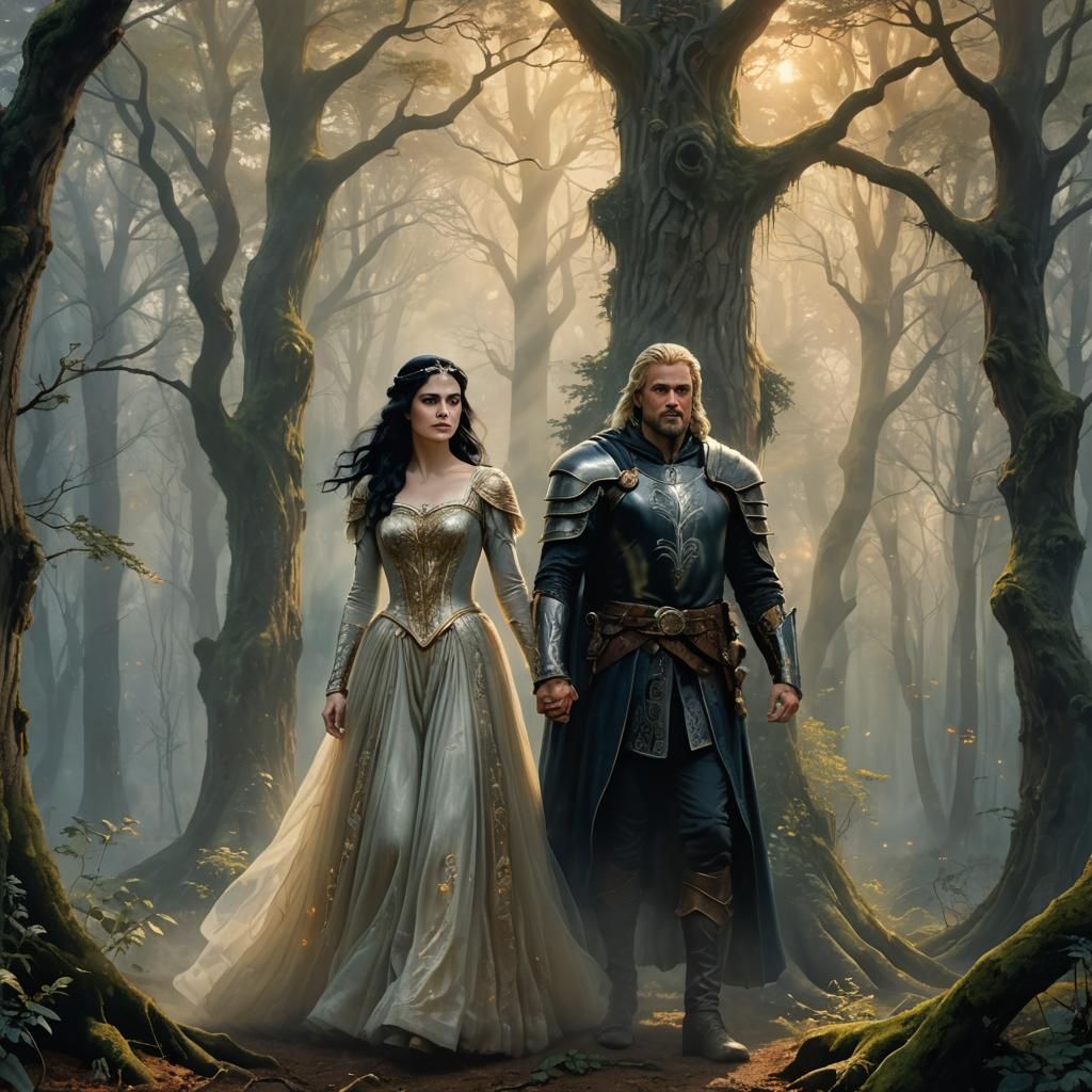 Ethereal Fantasy Scene of Katie McGrath and Arthur