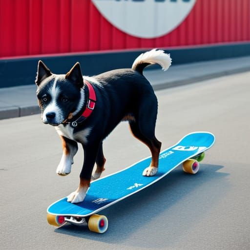 Cute Dog Riding a Skateboard