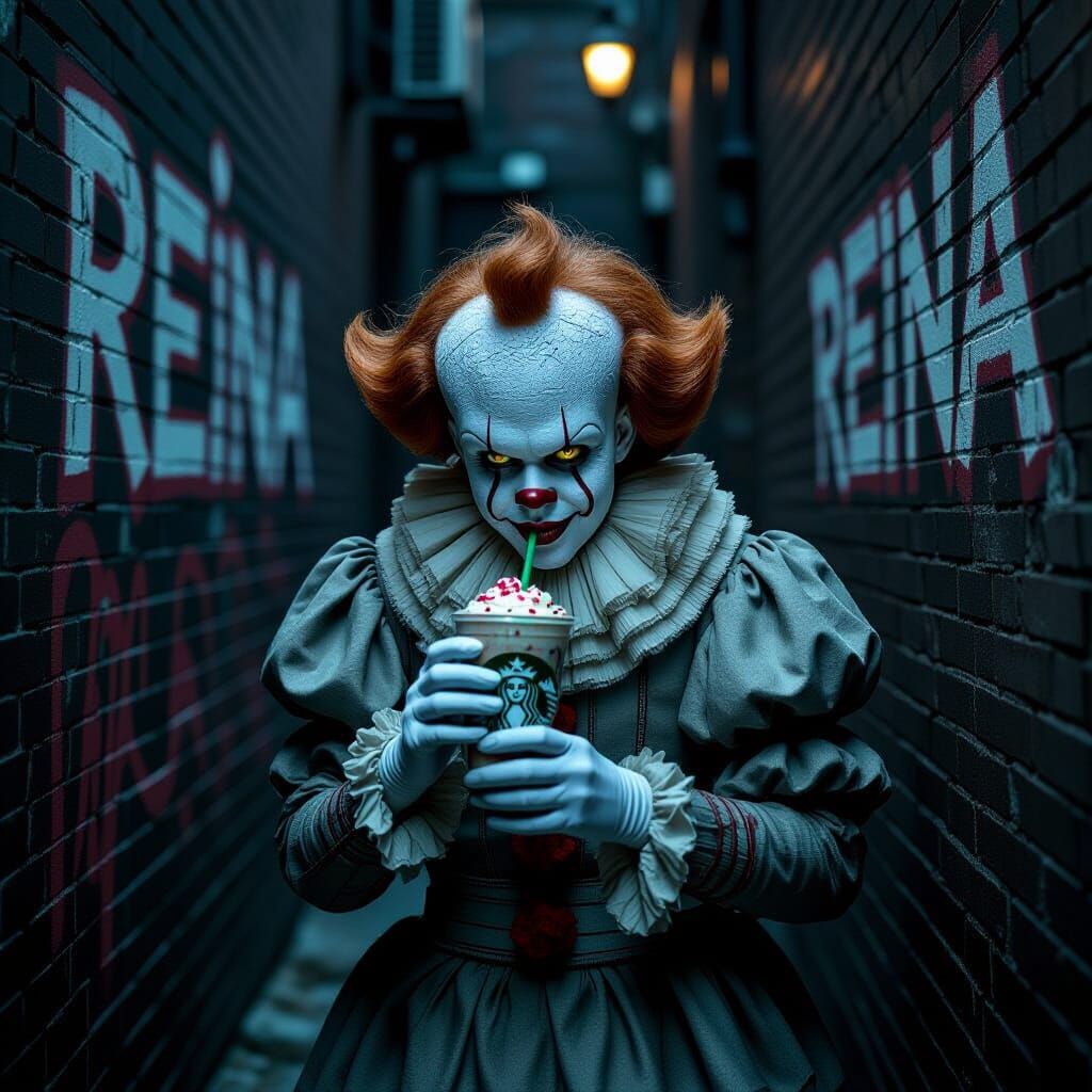Pennywise Drinks Frappuccino in Cyberpunk Alleyway